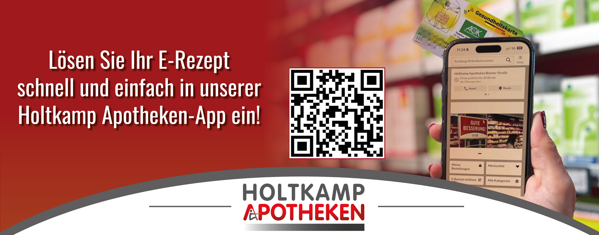 Lösen Sie Ihr E-Rezept mit unserer App und Ihrer Gesundheitskarte ein. ein